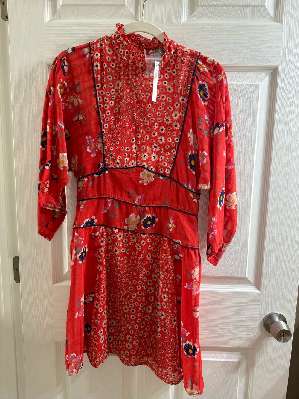 ASOS Red Floral Ruffle-Neck Mini Dress
